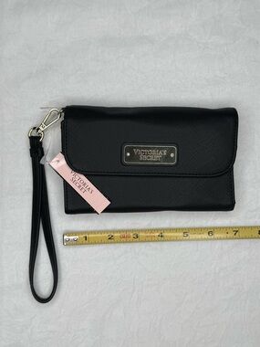 Victoria's Secret Black Wristlet Clutch with Logo Plate